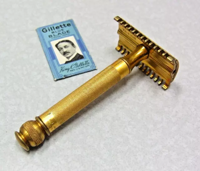 Gillette 1930's Gold Plate NEW Ball Handle Double Edge Safety Razor CLEAN