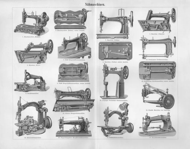 Nähmaschinen Nähmaschine Pfaff, Veritas, Dürkopp Holzstich v. 1896 Viktoria Nova