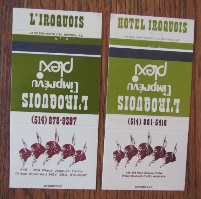 Indian On 2 Matchbook Matchcovers: Iroquois Tavern (Montreal, Quebec) -F16