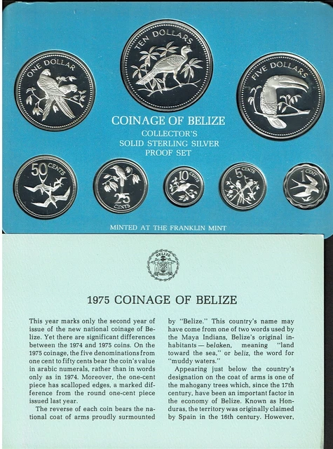 Belize 8-Coin Sterling Silver Proof Set 1975 3 Ounces Tropical Birds Gem In Case
