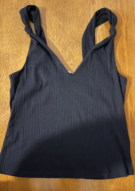 H&M Womens Size Small Black Knotted Strap Sleeveless Tank Top