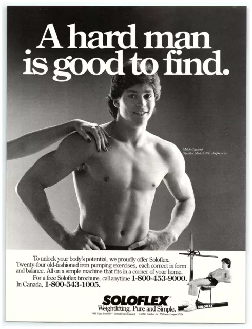 1986 Soloflex Print Ad, Mitch Gaylord Shirtless Pinup Olympic Medalist Hard Man