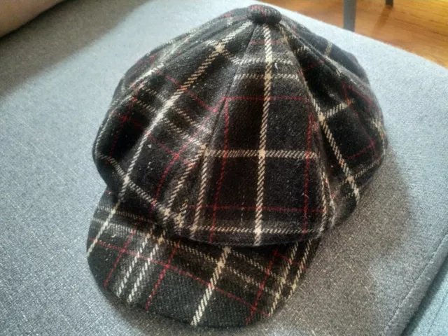 Vintage Newsboy Cap Women's Dark Grey Check Wool