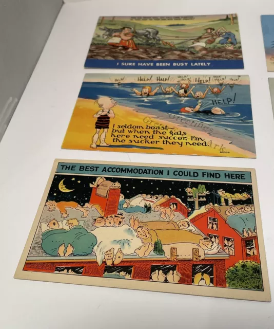 Vintage 1940s Lot Of 6 - Humorous Cheeky Color Cartoon Linen Postcards W/ Stamps 3