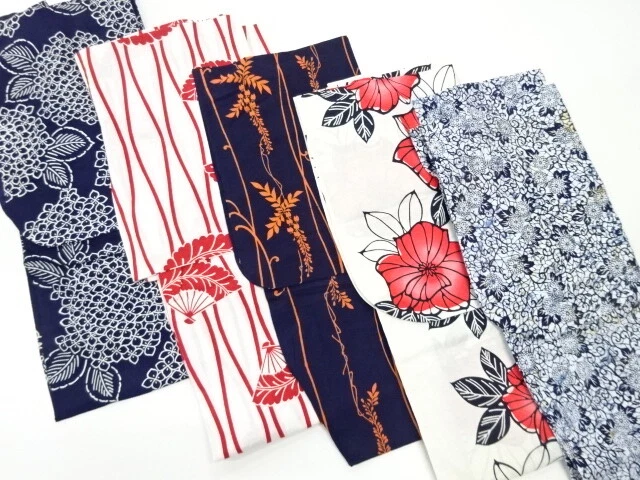 46105# Japanese Kimono / Antique Yukata / Set Of 5 / Japan Blue