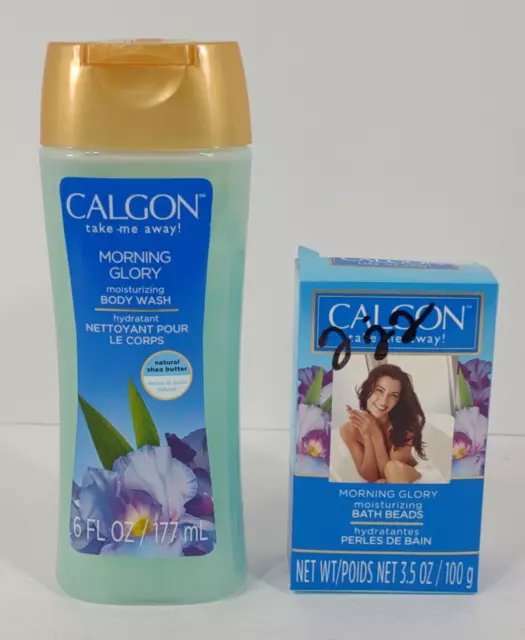 NEW Calgon Morning Glory 6 oz body wash & 3.5 oz Moisturizing bath beads set