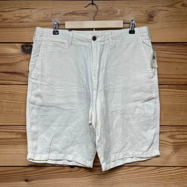 Lucky Brand Shorts Mens 34 100% Linen Off White Flat Front Chino NWT B176