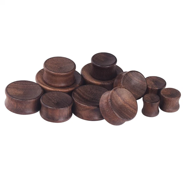 Pair of Black Areng Wood Ear Gauges Plugs Flesh Ear Tunnels Expander Piercing