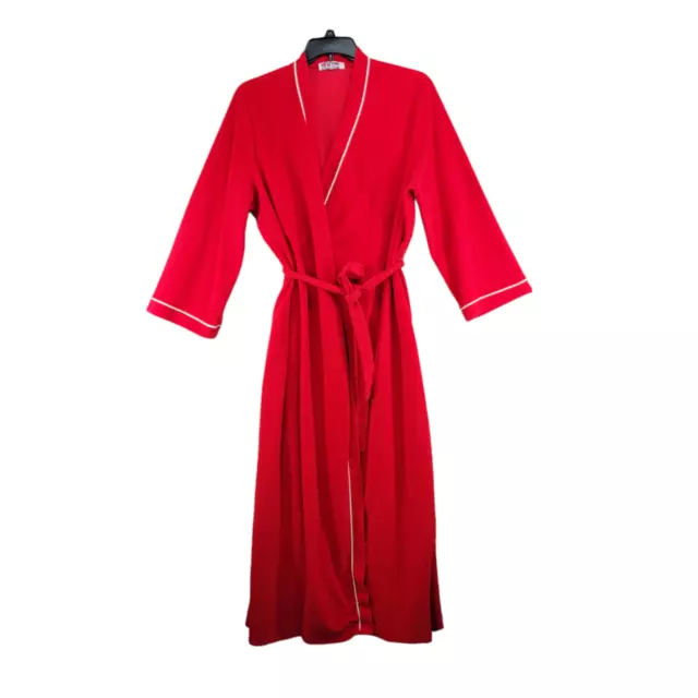 Vintage Vanity Fair Womens Red Velour Belted Tie Waist Robe Long Sleeve Size XL