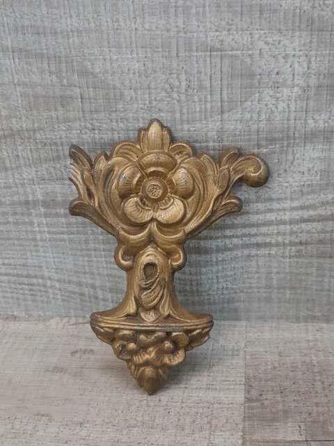 BRASS ORNATE SALVAGE VINTAGE HARDWARE Victorian Floral Hook Wall Hanger 4"