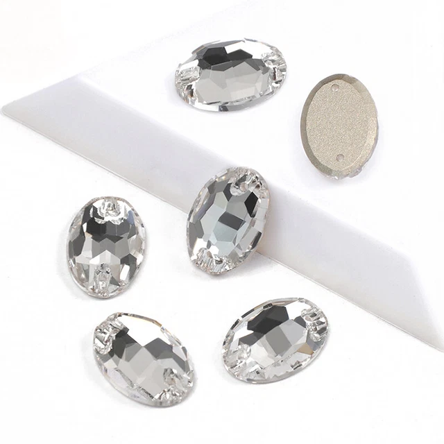 Crystal Glass Oval Clear Color Garment Sew ON Rhinestones Flat Back Sewing Beads