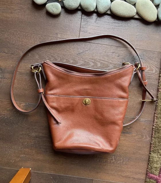 Fossil Talulla Small Hobo Leather Bag Handbag Brady Brown Gold Purse $120