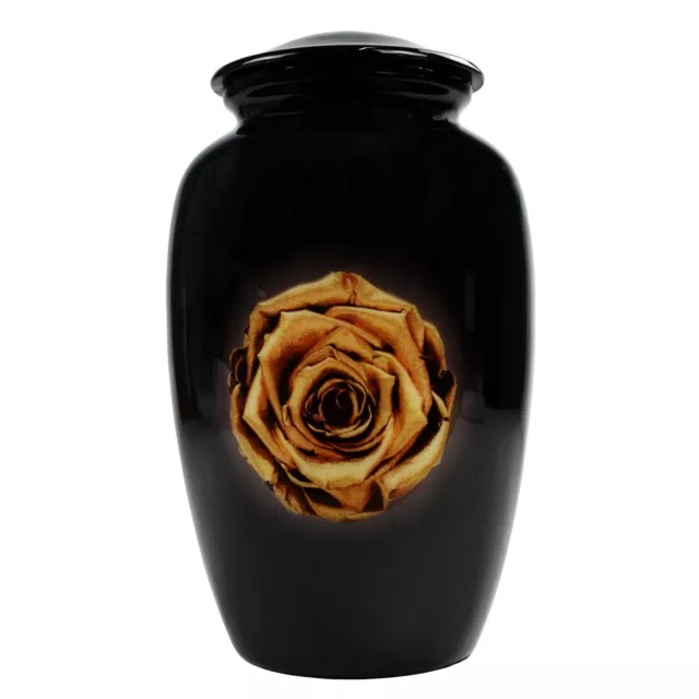Urns for Ashes Adult Large Cremation Human Funeral Memorial with Gold Rose Black