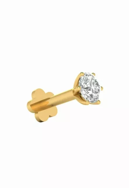 18kt or Jaune Femmes Vis Arrière Nez Broche Certifié Naturel Diamant Blanc