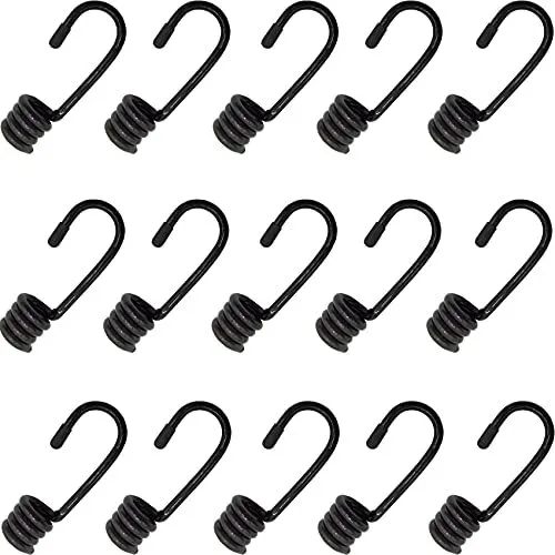 15pcs 3/8 Inch Plasticcoated Bungee Shock Cord Hook Spiral Wire Hooks End For El