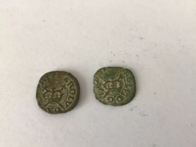 Charles 1st Rose Farthing copper hammered coins. 2 off condition fine.