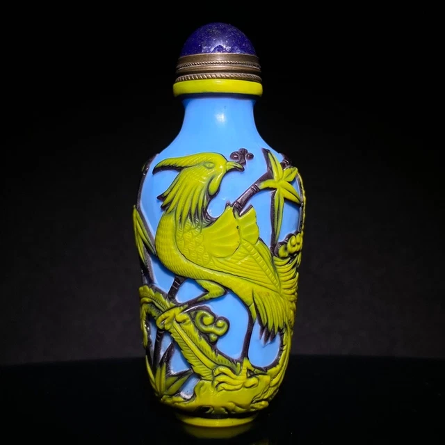 noble Coloured glaze Double layer nesting carved phoenix statue snuff bottle