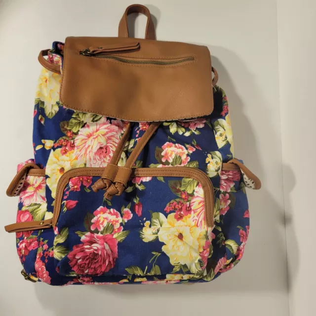 Madden Girl Backpack Canvas Back Pack brown Flap Floral Print