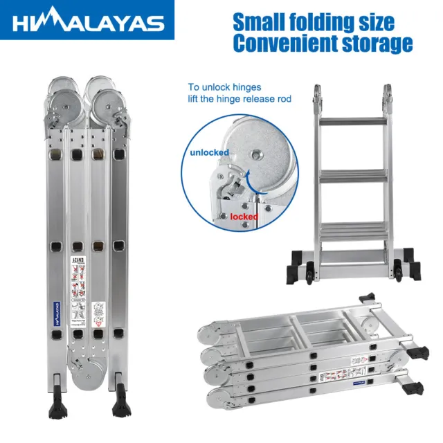 2.6/3.6/4.7/5.8m Aluminium Folding Ladder Step Extension Multi Purpose Platform 2