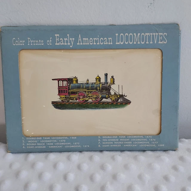 EARLY AMERICAN LOCOMOTIVES Prints 1950 Color Trains Set 8 Vintage Auto ...