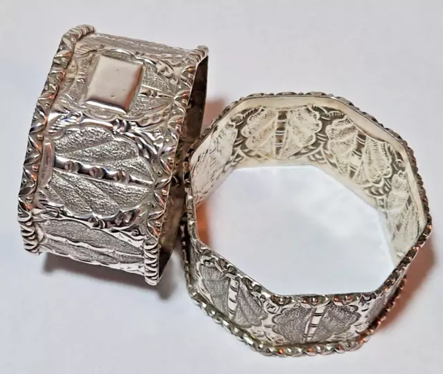 Pair Of Unusual Solid Silver Octagonal Napkin Rings Kelantan Malaysia