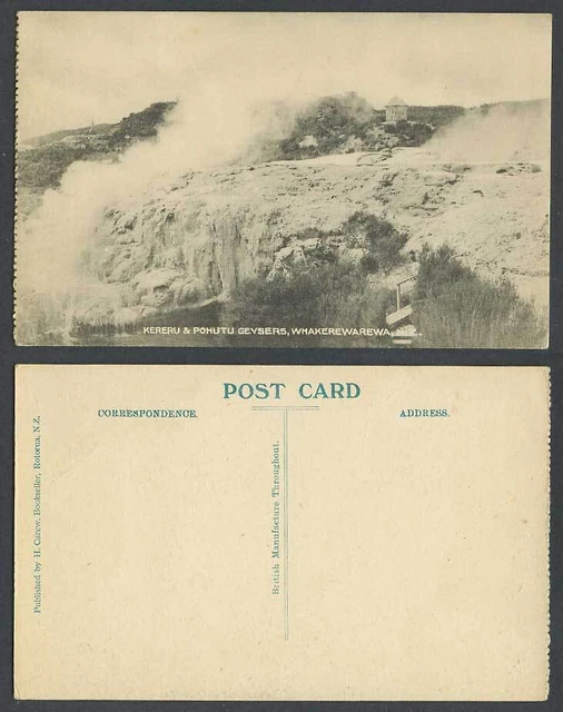 Neuseeland alte Postkarte Kereru & Pohutu Geysire, Rotorua Whakarewarewa H. Carew