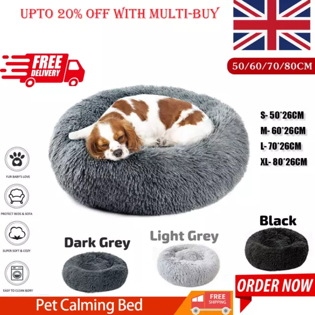 Dog Bed Donut Soft Round Plush Cat Beds For Calming Pet Anti Washable Furr