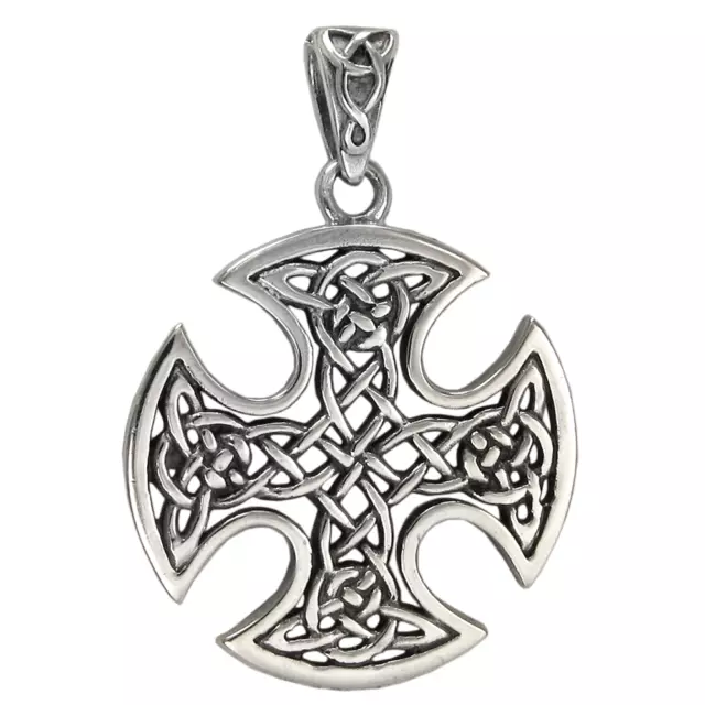 Sterling Silver Celtic Knot Cross Pendant - Knotwork Iron Cross Jewelry