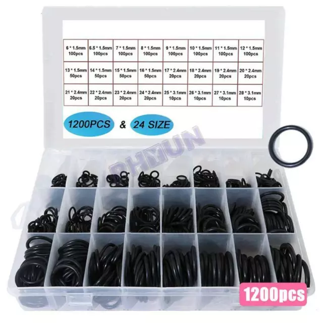 1200x O-Ring Assortment Set 1.5mm 2.4mm 3.1mm Automotive Car Seal Kit Universal 2