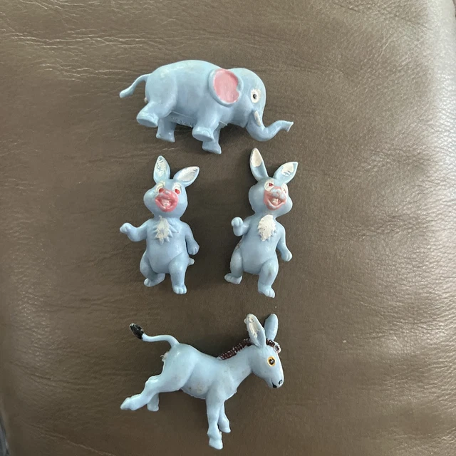 Vintage Blue Donkey, 2 Rabbits & Elephant  Plastic Figure 1.5" HONG KONG (4) Lot
