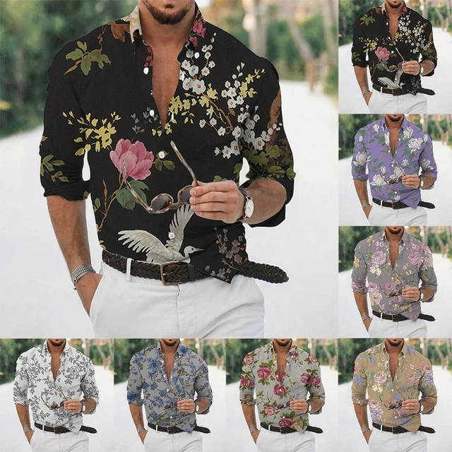 Camicie Uomo Maniche Lunghe Stile Barocco e Stampe Floreali per Feste