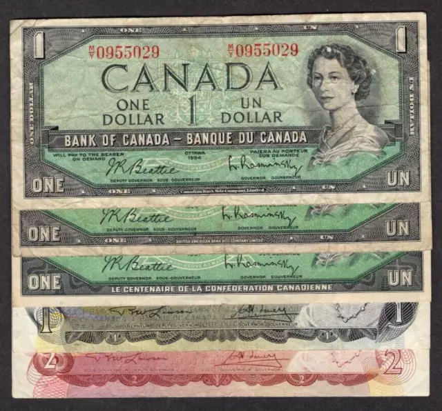 Lot of 5 Canada $1 Dollar Bill S1246