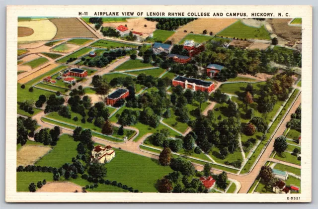 Postcard Airplane View of Lenoir Rhyne College and Campus, Hickory NC linen B80