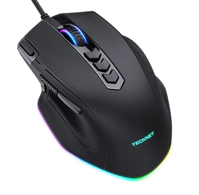 TECKNET 11 Button Wired Gaming Mouse 10000DPI RGB LED Backlit