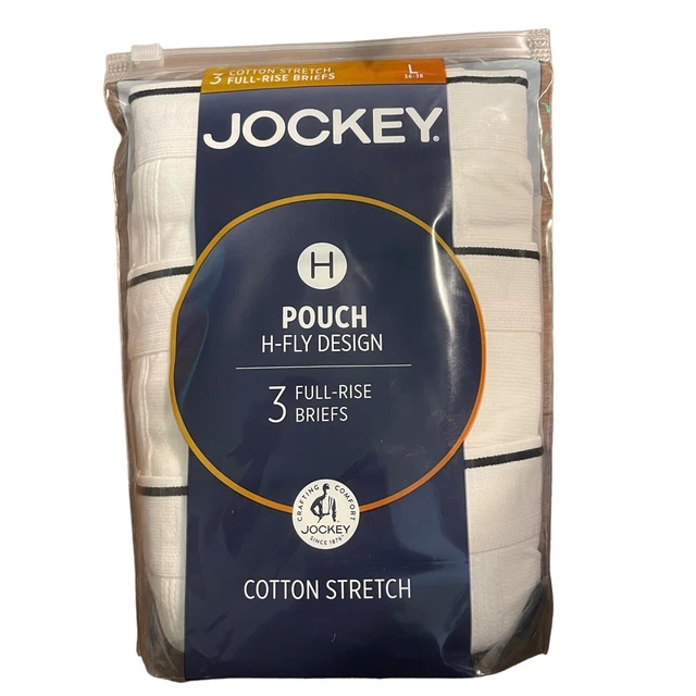 JOCKEY Men’s Large Pouch H Fly design Full Rise BRIEFS Cotton Stretch White New