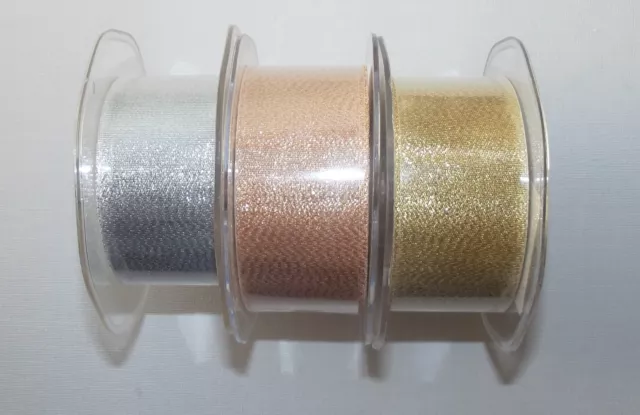 Metallic Glitter Organza Ribbon 38mm (1.5") 1m 2m 5m Gold or Bronze Lurex