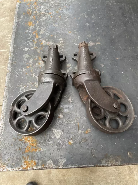 Vintage Pair Cast Iron Swivel Wheels Industrial Caster Railroad Cart Heavy Duty