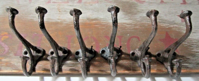 Cast Iron Coat Hat Wall Hooks Restore School Farm Towel Bath Kitchen Rustic SIX