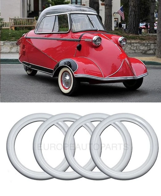 OMAC Weißwandringe 14 Zoll – 4x Echte Gummiringe, Weiß, Auto Tuning