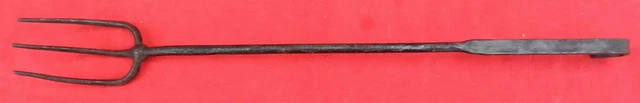 Antique 19th C Hand Forged Wrought Iron Roasting Fork Fireplace Hearth Socket F2