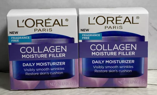 L'Oreal Collagen Moisture Filler Daily Moisturizer 1.7oz Fragrance Free, 2 Boxes