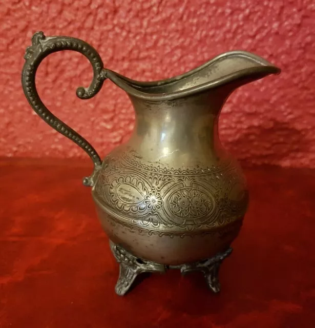 Antiguo Jarra De Leche Metal Plateado