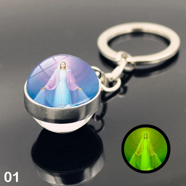 Virgin Mary Luminous Keychain Pendant Double-sided Glass Ball Keychain Gift GAIR