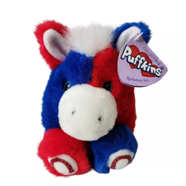 Vintage Puffkins Stripes Horse Plush 1994 Red White Blue Swibco New w/ Tag