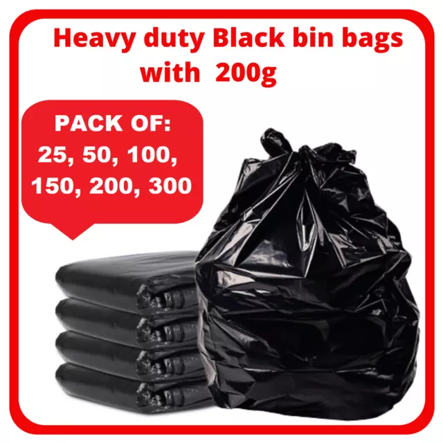 Extra Strong Black Heavy Duty Bin Liners Bags Rubbish Waste Refuse Sacks 200G Uk