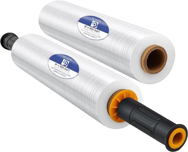 Stretch Wrap Roll with Handle 15 Inch x 1000ft Plastic Wrap for Moving