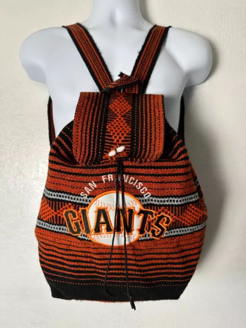 San Francisco Giants Drawstring Cinch Tote Backpack Woven Cloth Knit Orange Blk