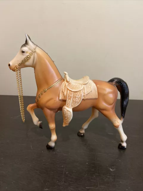 VTG SW Toys Brown Horse with Saddle & Reins Hard Plastic Hong Kong 8" Figurine