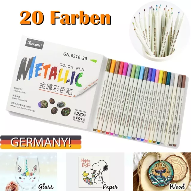 Acrylstifte Marker Stifte, 20 Farben Stifte Glitzer Metallic Stifte Set Gelstift