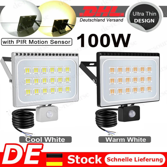 LED Fluter mit Bewegungsmelder 10-100W Außen Strahler Scheinwerfer IP65 Slim